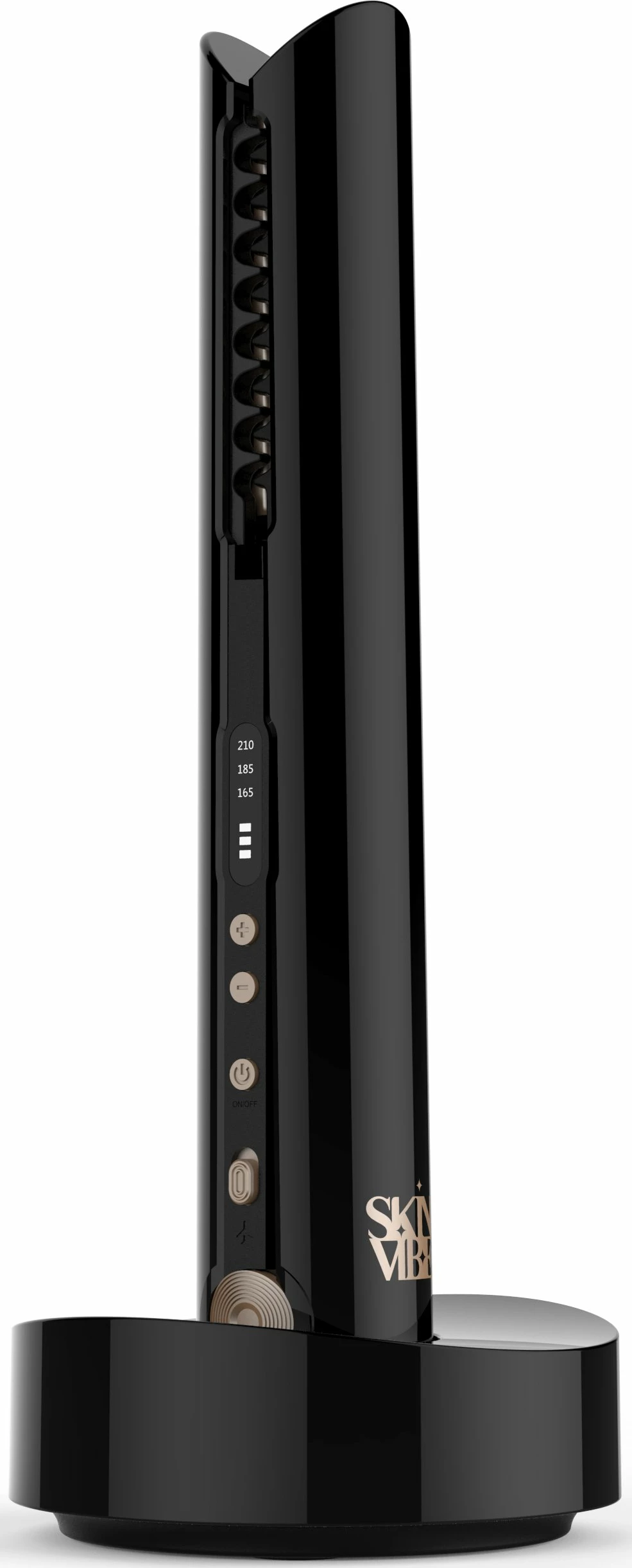 Drejtues flokësh pa kabllo SkinVibe Luna MiniWireless SV-003BK, 210°C, pllaka qeramike 20 mm, 3 nivele temperature, LCD, e zezë, me qese mbrojtëse