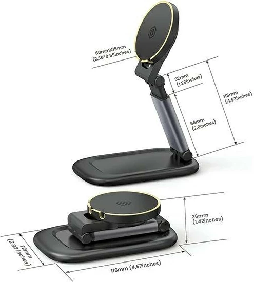 Stand magnetik MagSafe SODI BM310, i palosshëm, i rregullueshëm, me pllakë magnetike të ndërrueshme, Black