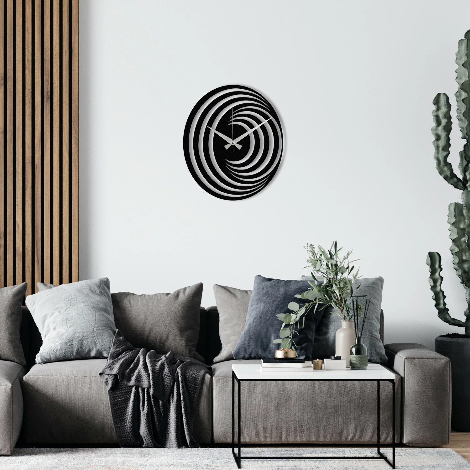 Orë muri dekorative prej metali, Wallity Enzoclock - S017, e zezë, 48x48cm