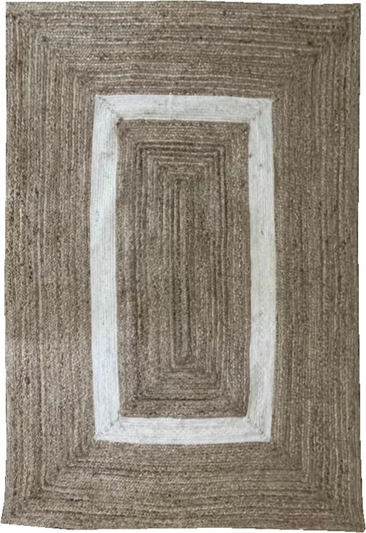 Qilim Indigo për dhomë dite, jute dhe pambuk, natyral-bezhë, 140x210cm