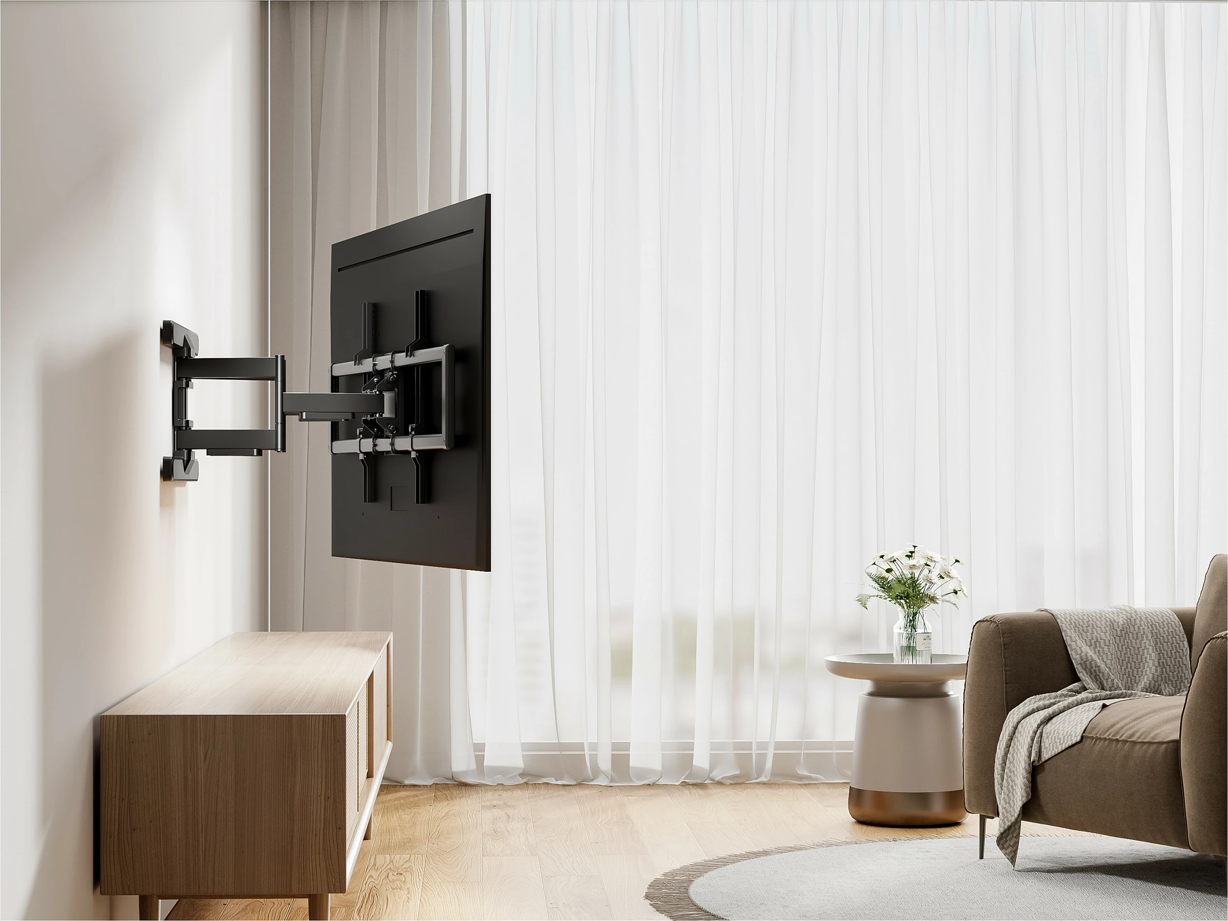 Mbajtëse muri për TV EQUIP, 43"-100", 1 ekran, e lëvizshme (2 nyje), VESA deri 800x400, 60 kg, e zezë