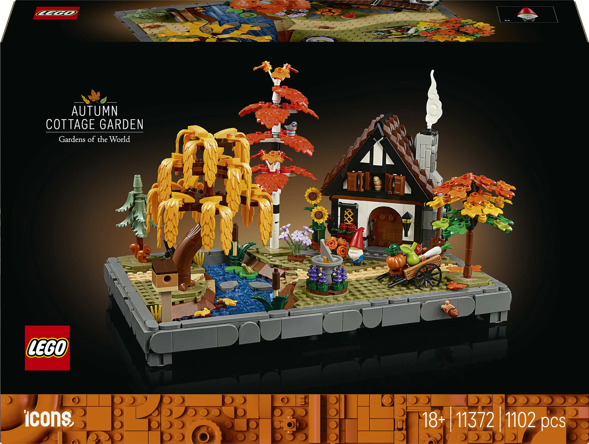 Set ndërtimi LEGO Icons Autumn Cottage Garden 11372, 1102 copë, 18+, multikolor