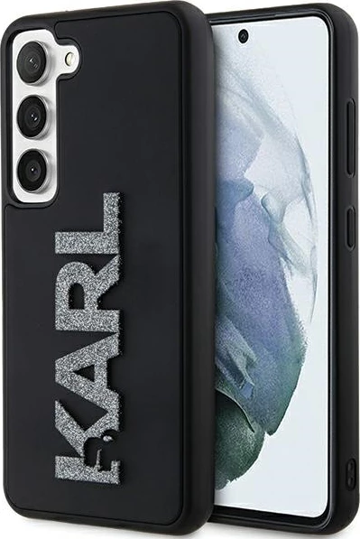 Mbështjellës Karl Lagerfeld 3D Rubber Glitter Logo për Samsung Galaxy S24, i zi