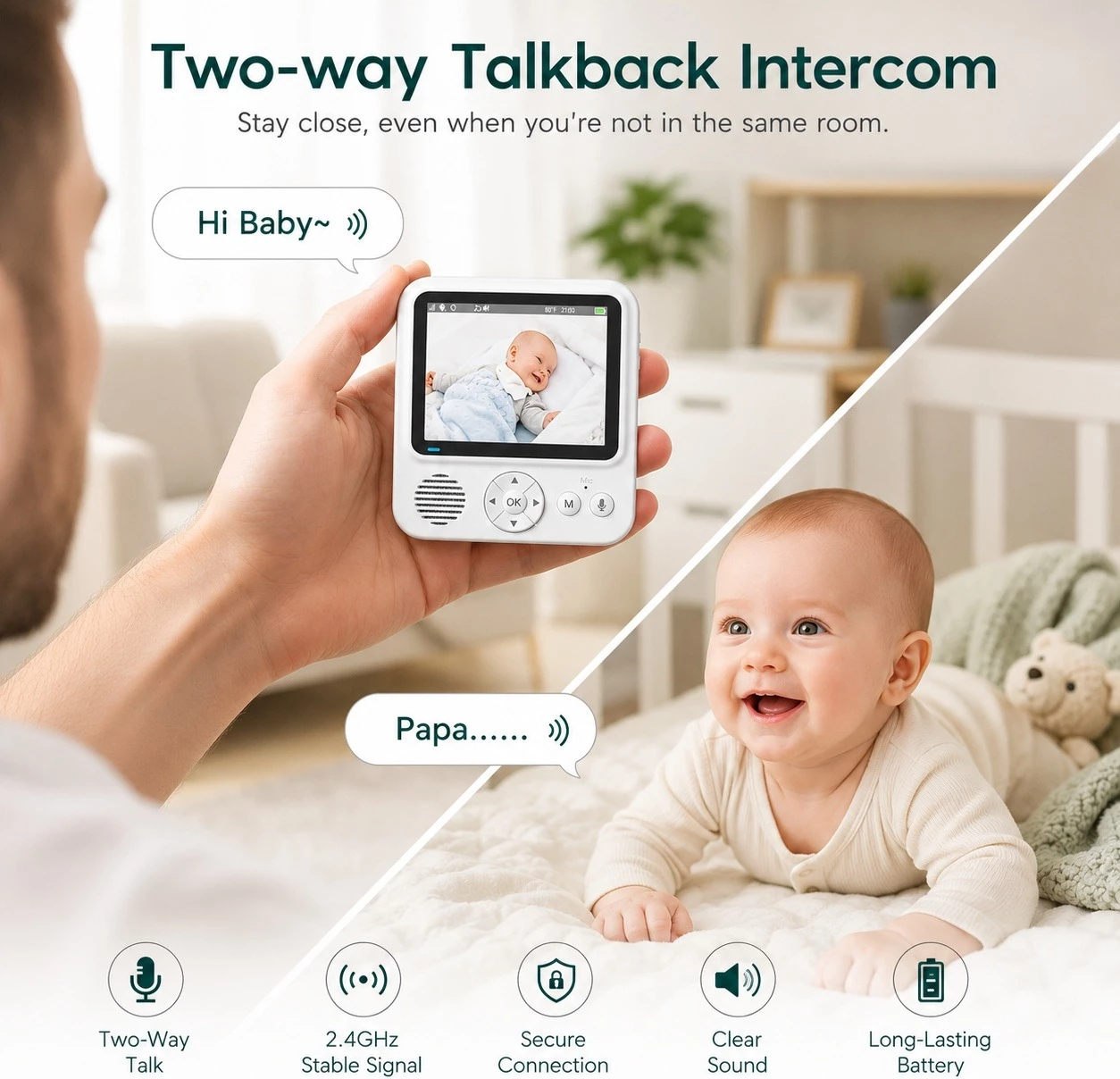 Kamerë Baby Monitor me ekran 3.5 inc, vizion nate dhe Kontroll në Distancë