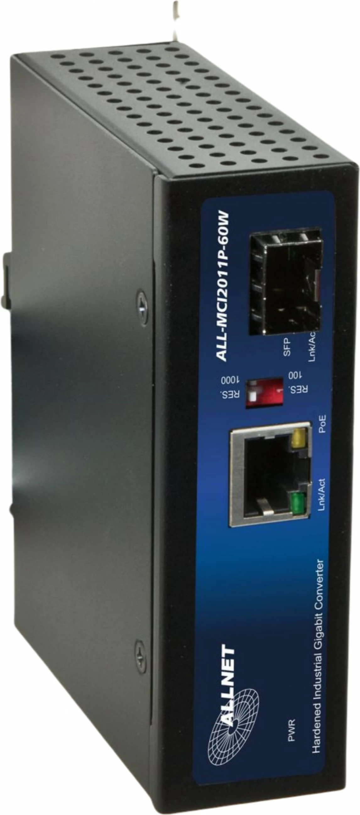 Konvertues PoE industrial ALLNET 134035, 60W, 1000 Mbit/s, SFP, DIN rail, i zi