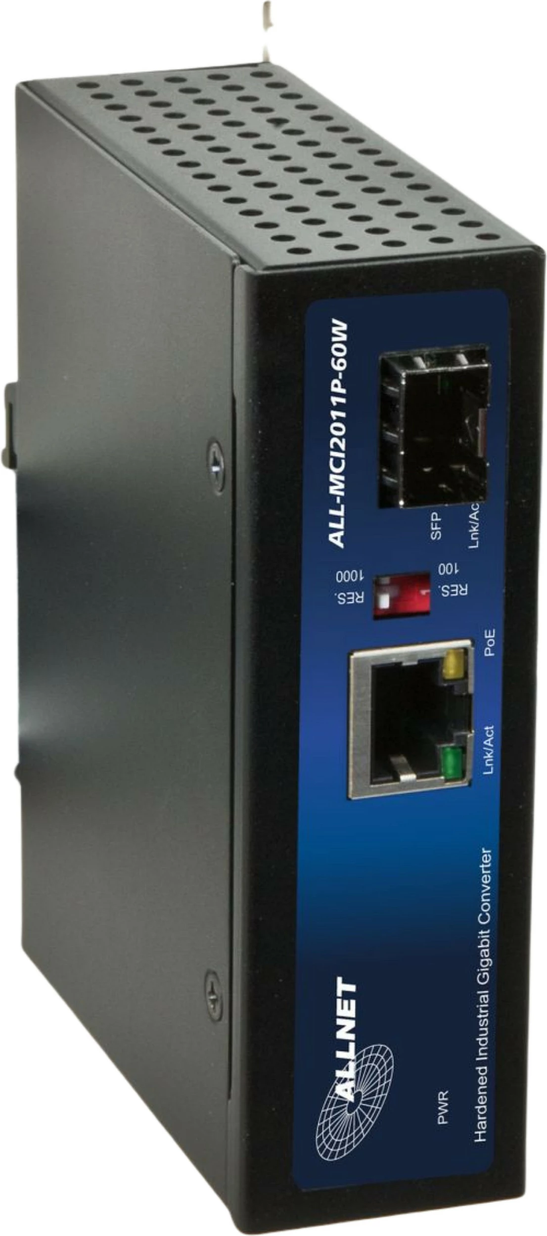 Konvertues PoE industrial ALLNET 134035, 60W, 1000 Mbit/s, SFP, DIN rail, i zi