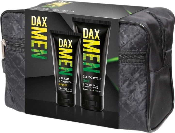 Set kozmetike për meshkuj Dax Men 3-në-1 xhel 180ml + balsam pas rrojes 100ml + çantë kozmetike