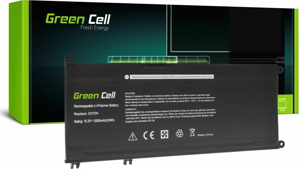 Bateri laptopi Green Cell 33YDH DE138 3400mAh 15.2V Li-Poly 4-qeliza, e zezë