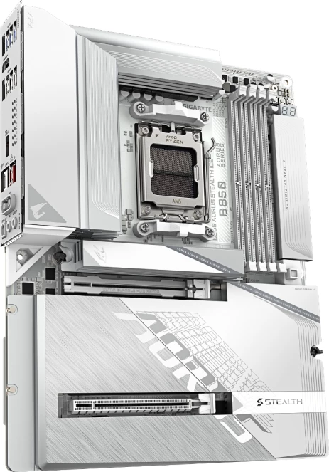 Pllakë amë GIGABYTE B850 A STEALTH ICE, AM5, ATX, DDR5, Wi‑Fi 7, 5GbE, e bardhë