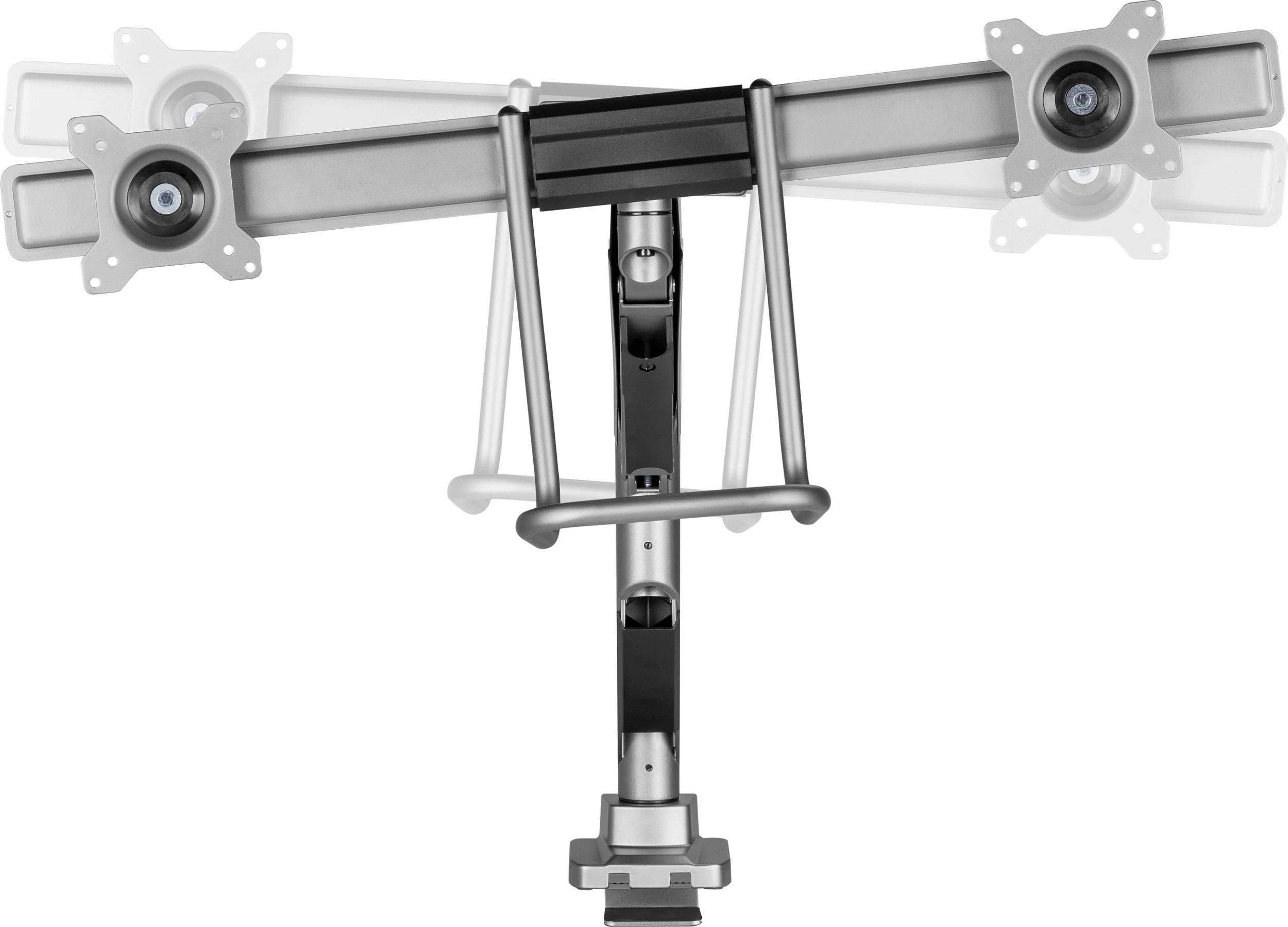 Mbajtëse tavoline për 2 monitorë EQUIP 17"-32", VESA 75x75/100x100, sustë gazi, 9kg për ekran, 360°, silver