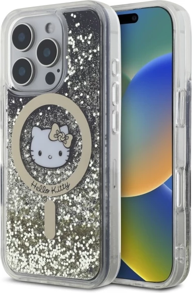 Mbështjellës Hello Kitty Liquid Glitter Fever MagSafe për iPhone 16 Pro, ari