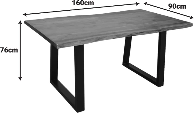 Tavolinë Miles, dru akacie masiv, trashësi 3.7-4cm, ngjyrë arre, këmbë metalike të zeza, 160x90x76cm