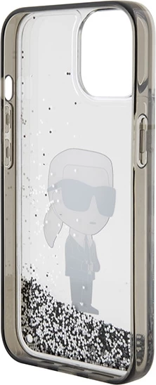Mbështjellës Karl Lagerfeld KLHCP15SLKKNSK për iPhone 15 6.1", transparent, Liquid Glitter Ikonik