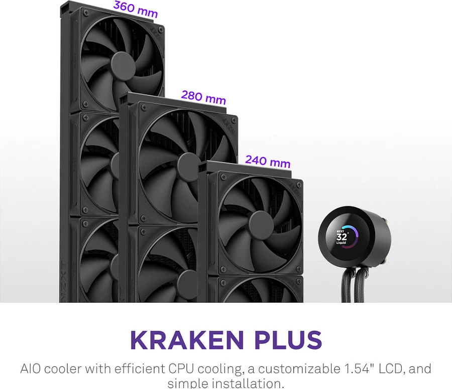 Ftohës uji AIO për CPU NZXT Kraken Plus V2 360 me ekran, RL-KN360-B2, i zi