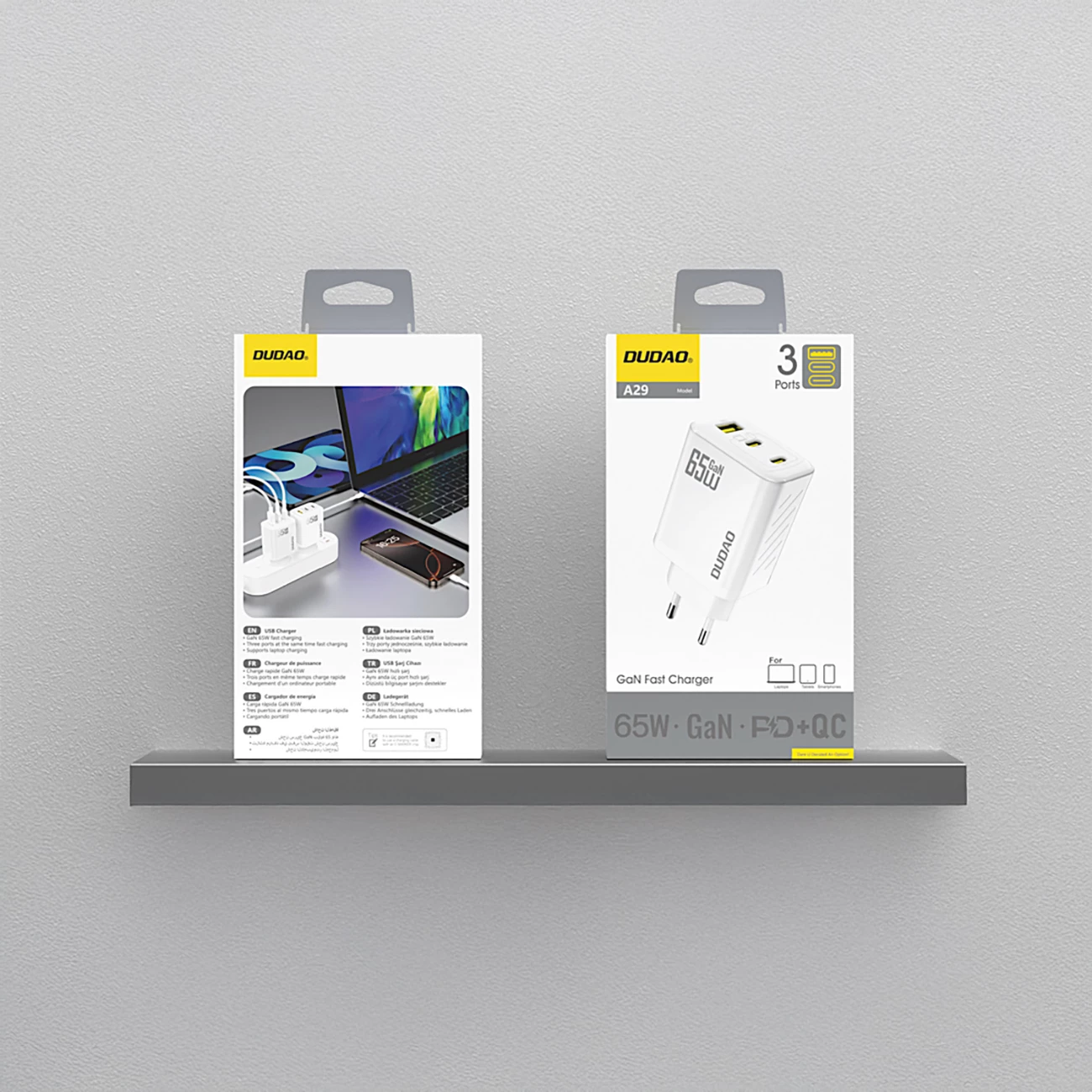 Karikues muri Dudao A29, 65W, GaN, 2x USB-C + 1x USB-A, i bardhë