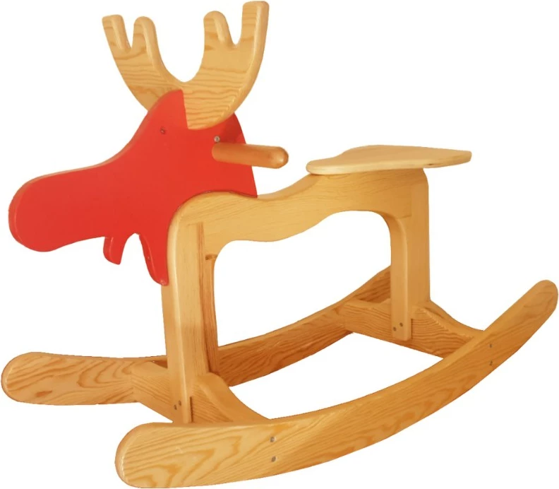 Lodër druri për fëmijë, formë dreri, ngjyrë arre dhe e kuqe, Skye Decor