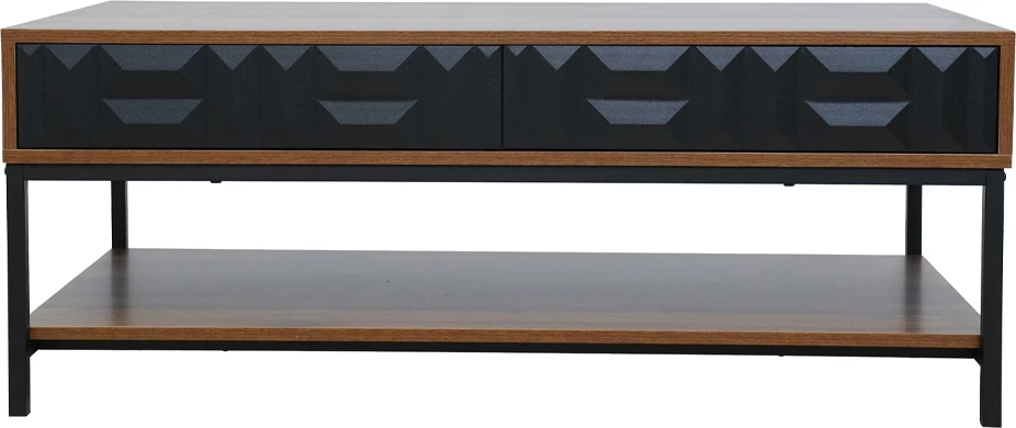 Tavolinë kafeje ZUMA, 2 sirtarë, 3 rafte, ngjyrë arre e zezë, 111.5x60x44 cm