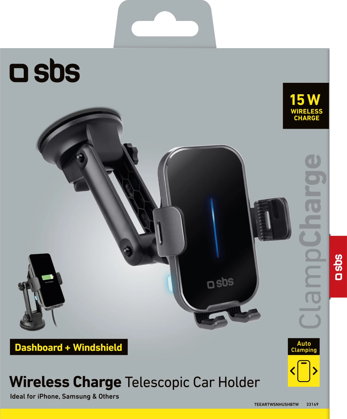 Mbajtës telefoni me karikim wireless SBS TESUPEXTWIR15W, 15W, i zi