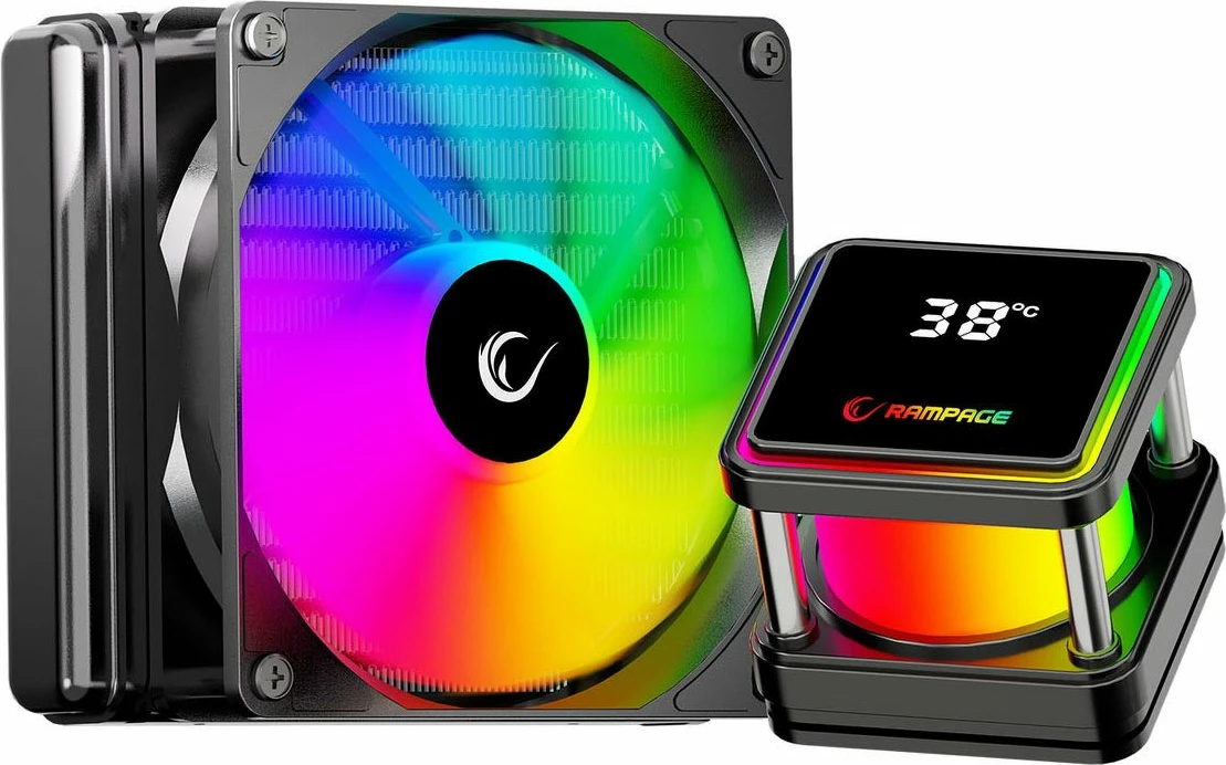 Ftohës uji AIO Rampage INFINITE V120 120mm ARGB me display temperature, i zi