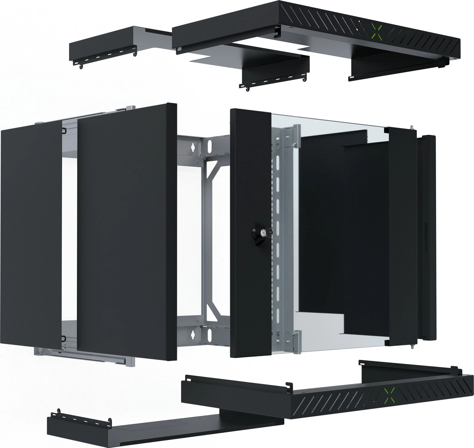 Kabinet rrjeti EFB Elektronik WGX-1206TS.G1, 12U, 19", montim në mur, 60 kg, derë xhami, me kyç, i zi
