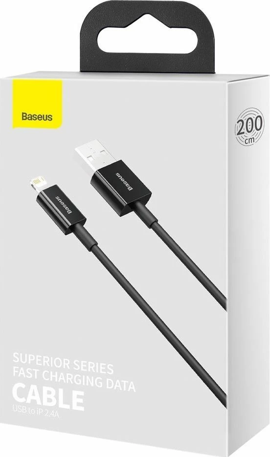Kablë USB Baseus Superior BSU2659BLK, USB-A në Lightning, 2 m, 2.4 A, USB 2.0, e zezë