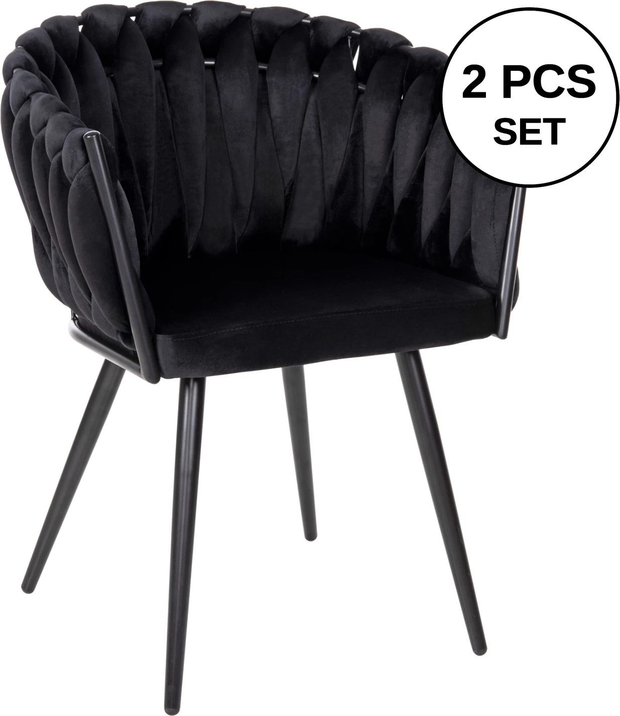 Karrige LUANDA FH8741.04, kadife e zezë, këmbë metalike të zeza, 62x54x79H cm., set prej 2 copë