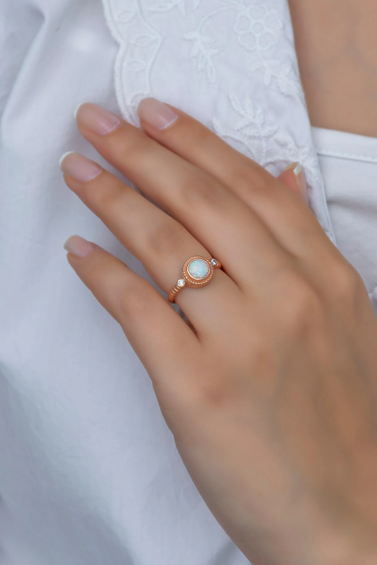 Unazë argjendi Jumeon, opal, ngjyrë rozë ari, NRZ99378