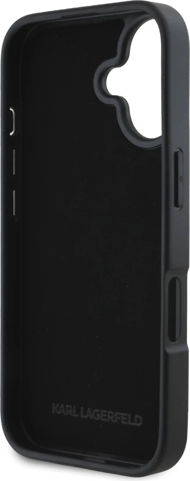 Mbështjellës Karl Lagerfeld HC Grained PU Cardslot Metal Elong për iPhone 16, e zezë