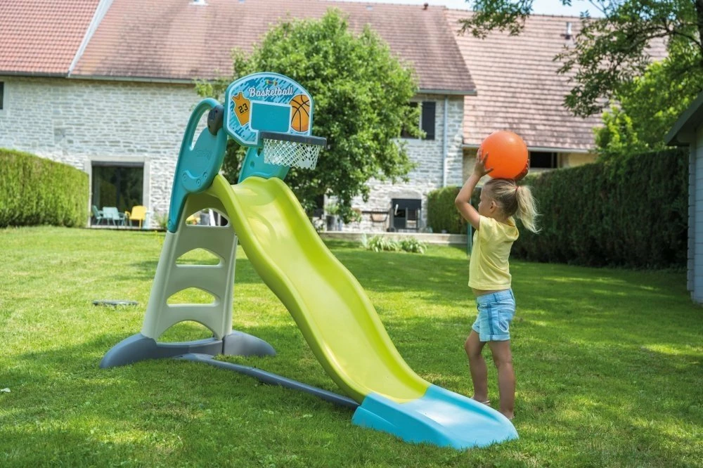 Kosh basketbolli Smoby 820700, për fëmijë 3+, montim në slajd ose mur, 42x54x54 cm, turkiz/gri