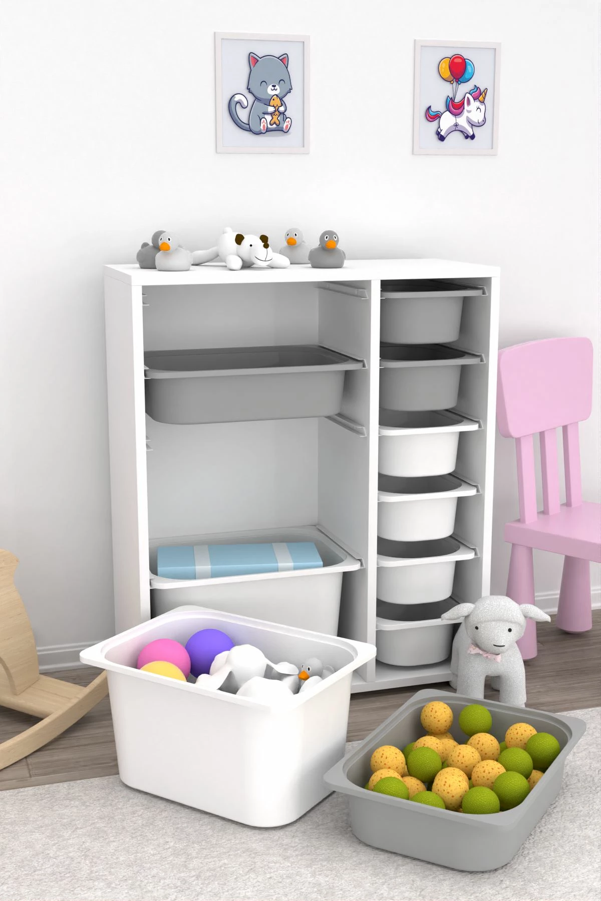 Dollap multifunksional Hanah Home, Zen 2D2K6U, i bardhë-gri