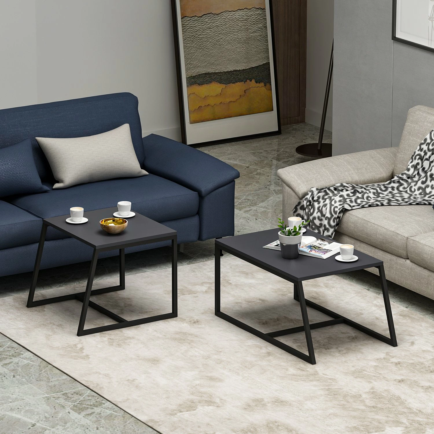 Set tavolinash kafeje Hanah Home, minimal, ngjyrë antracit