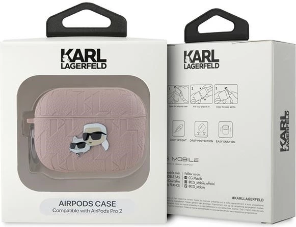 Mbështjellës Karl Lagerfeld Monogram Karl & Choupette Head për AirPods Pro 2, Rozë