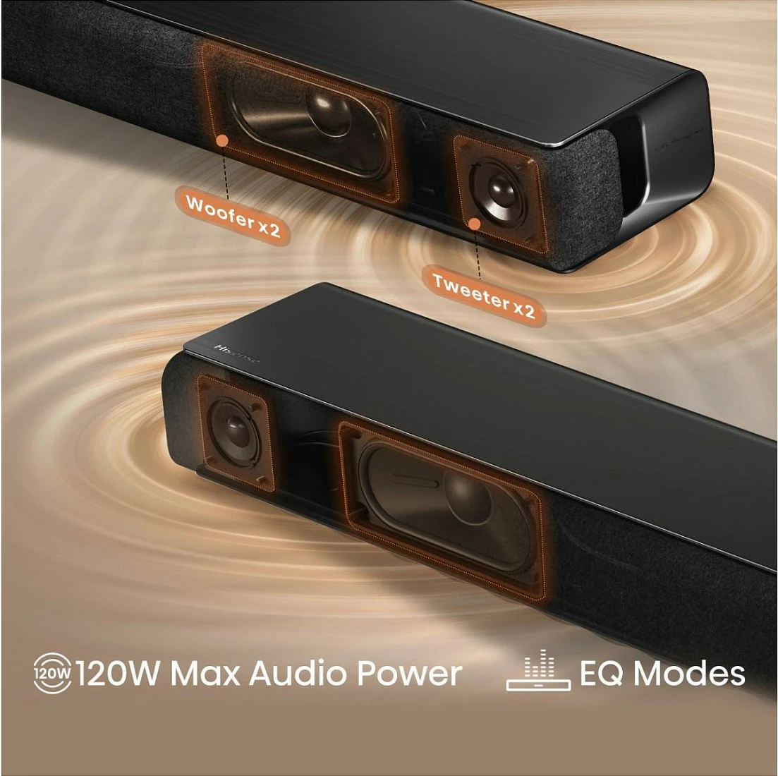 Soundbar Hisense HS1000, 2.0, 120 W, Bluetooth 5.3, HDMI ARC, e zezë