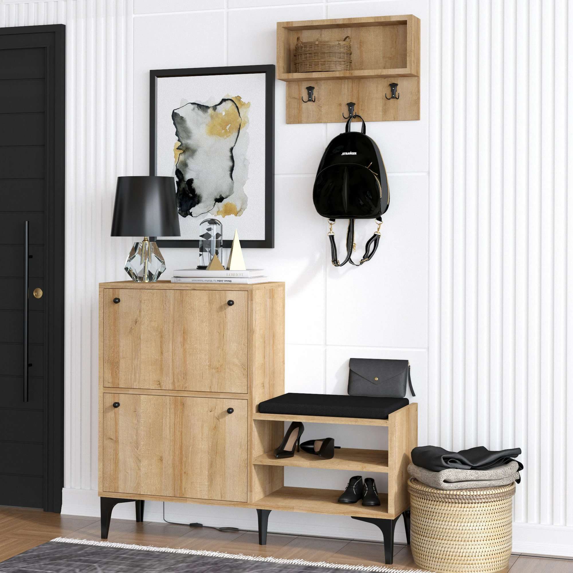 Dollap këpucësh me varëse, ngjyrë lisi, Skye Decor