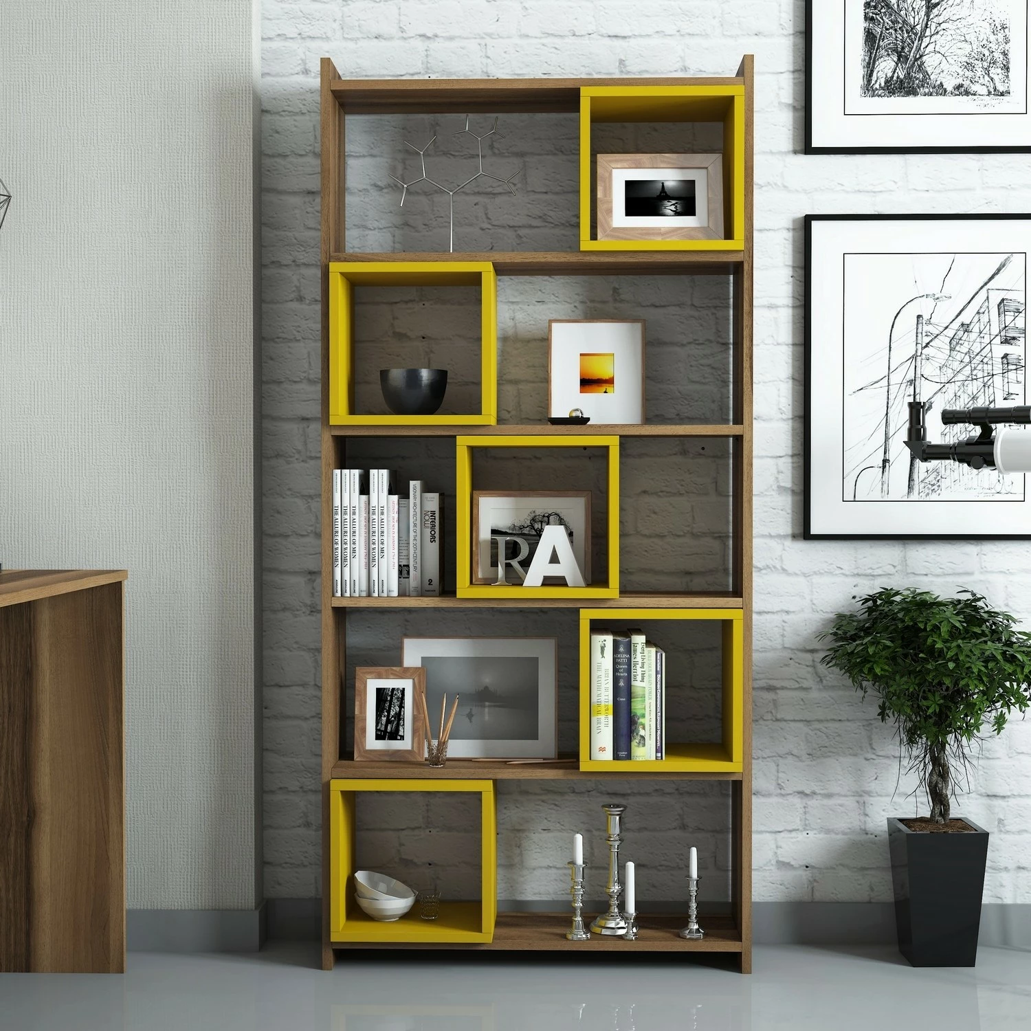 Raft librash Hanah Home, kuti, ngjyrë arre dhe e verdhë