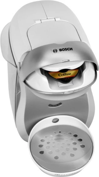 Makineri kafeje lodër, Klein Bosch Tassimo 9231, me efekte zanore dhe rrjedhë uji, me filxhan, pjatëz, lugë dhe 2 kapsula, argjend