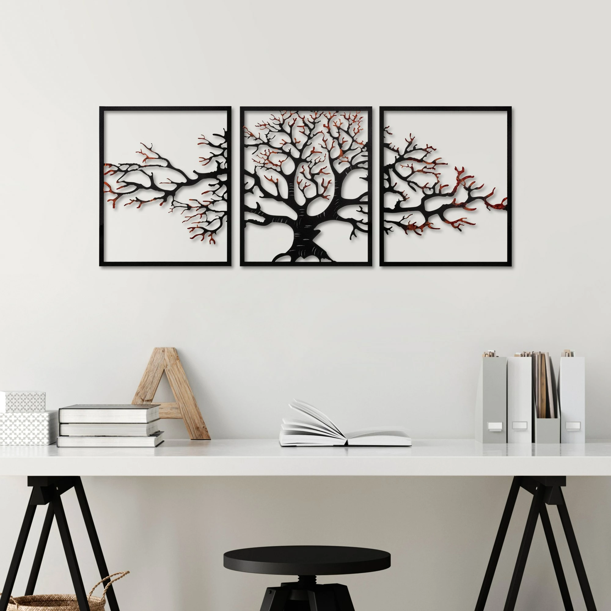 Aksesor dekorativ metalik për mur, pemë, 3 pjesë, Wallity, 48