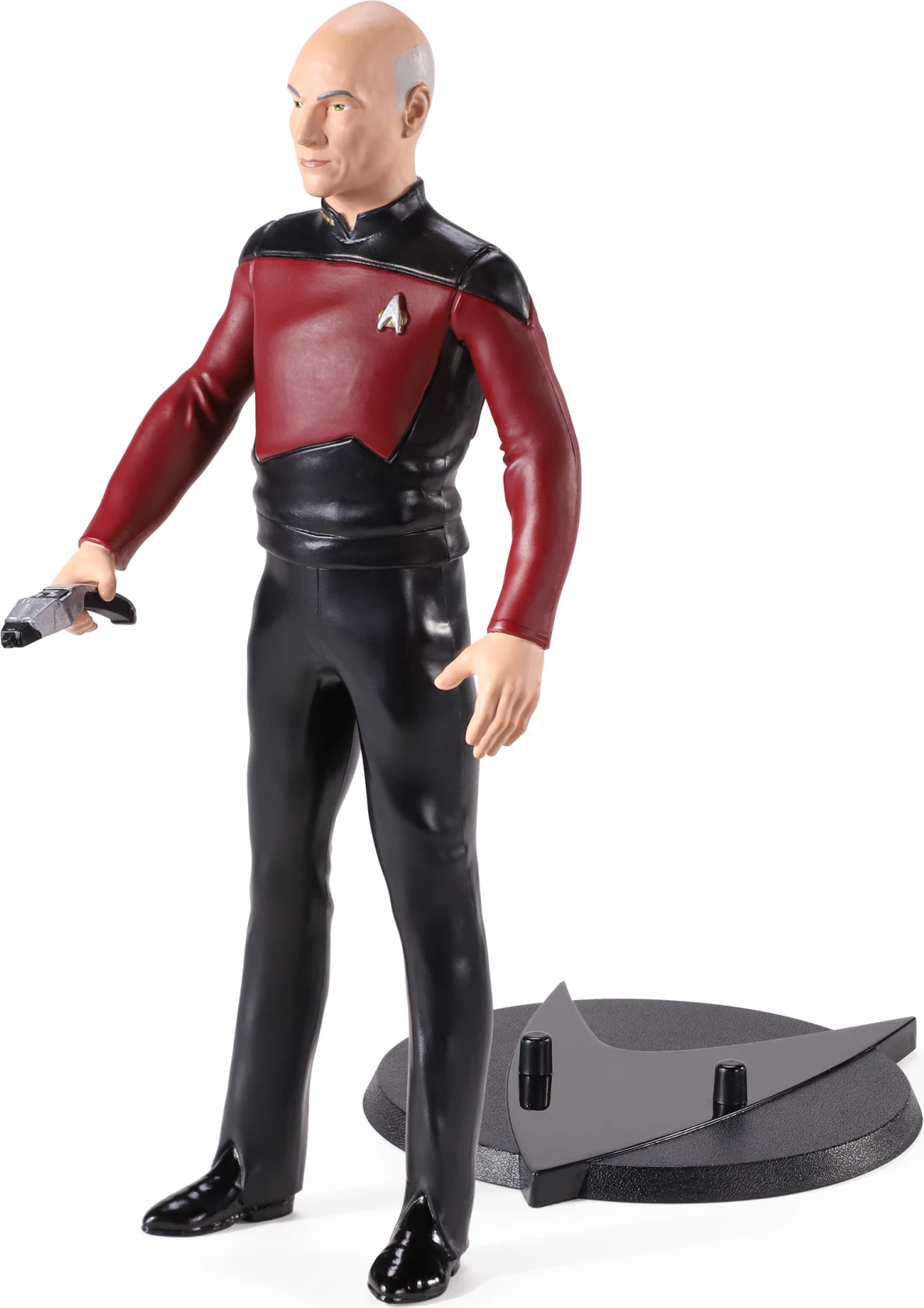 Figurinë NOBLE COLLECTION Bendyfigs Captain Jean-Luc Picard 19 cm, e pozueshme, me bazë, e kuqe/zezë