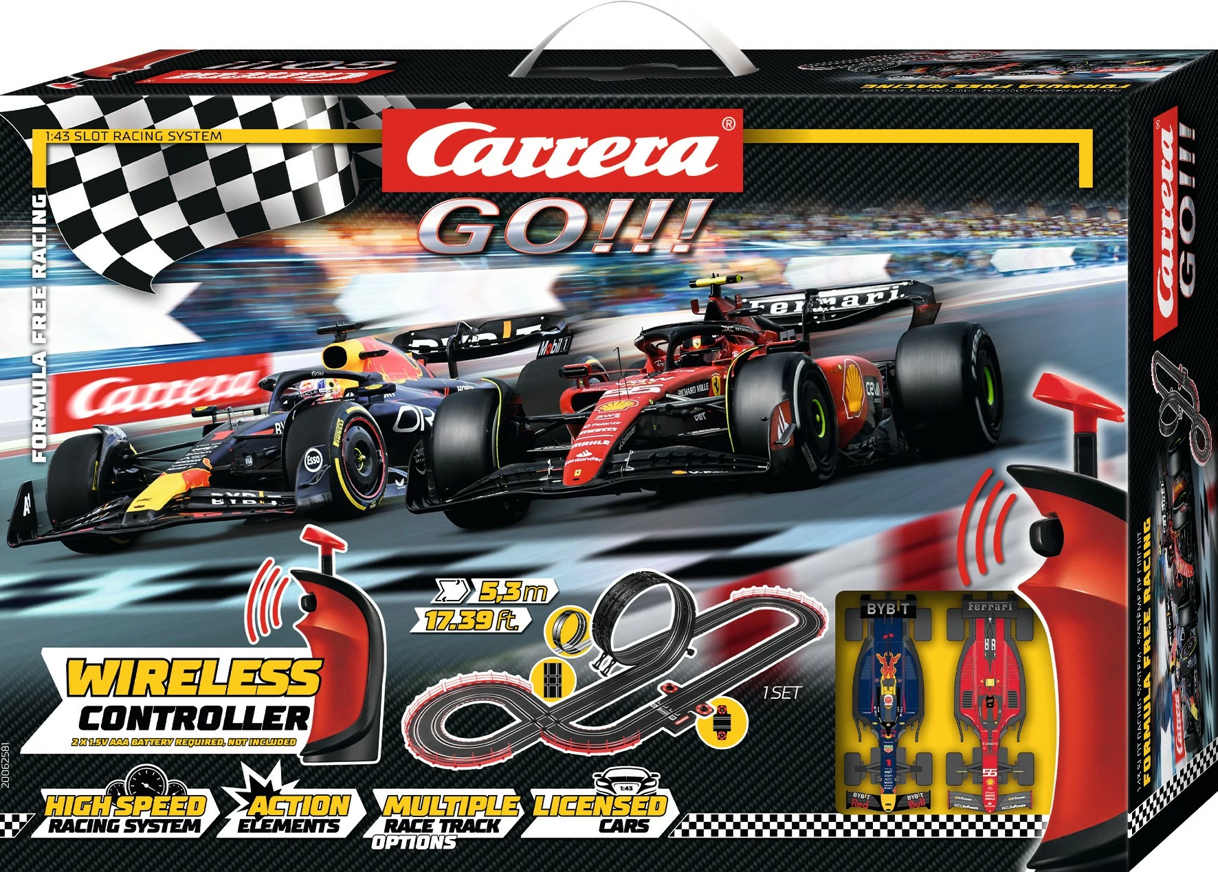 Set gare Carrera GO Formula Free Racing, wireless, 2 makina, 5.3m pistë, shumëngjyrësh