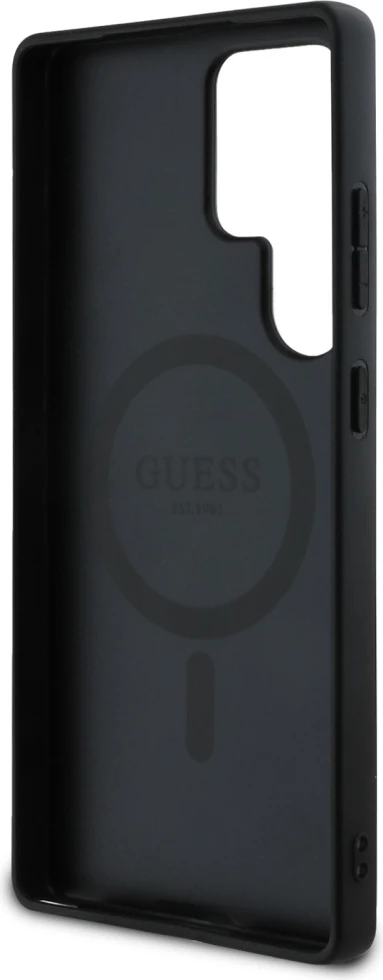 Mbështjellës Guess Leather 4G Flowers Print Metal Classic Logo MagSafe për Samsung Galaxy S25 Ultra, Rozë