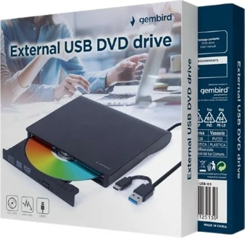 Lexues/shkrues DVD i jashtëm, Gembird, DVD-USB-031, USB‑C USB 3.1, 24x CD 8x DVD, zi