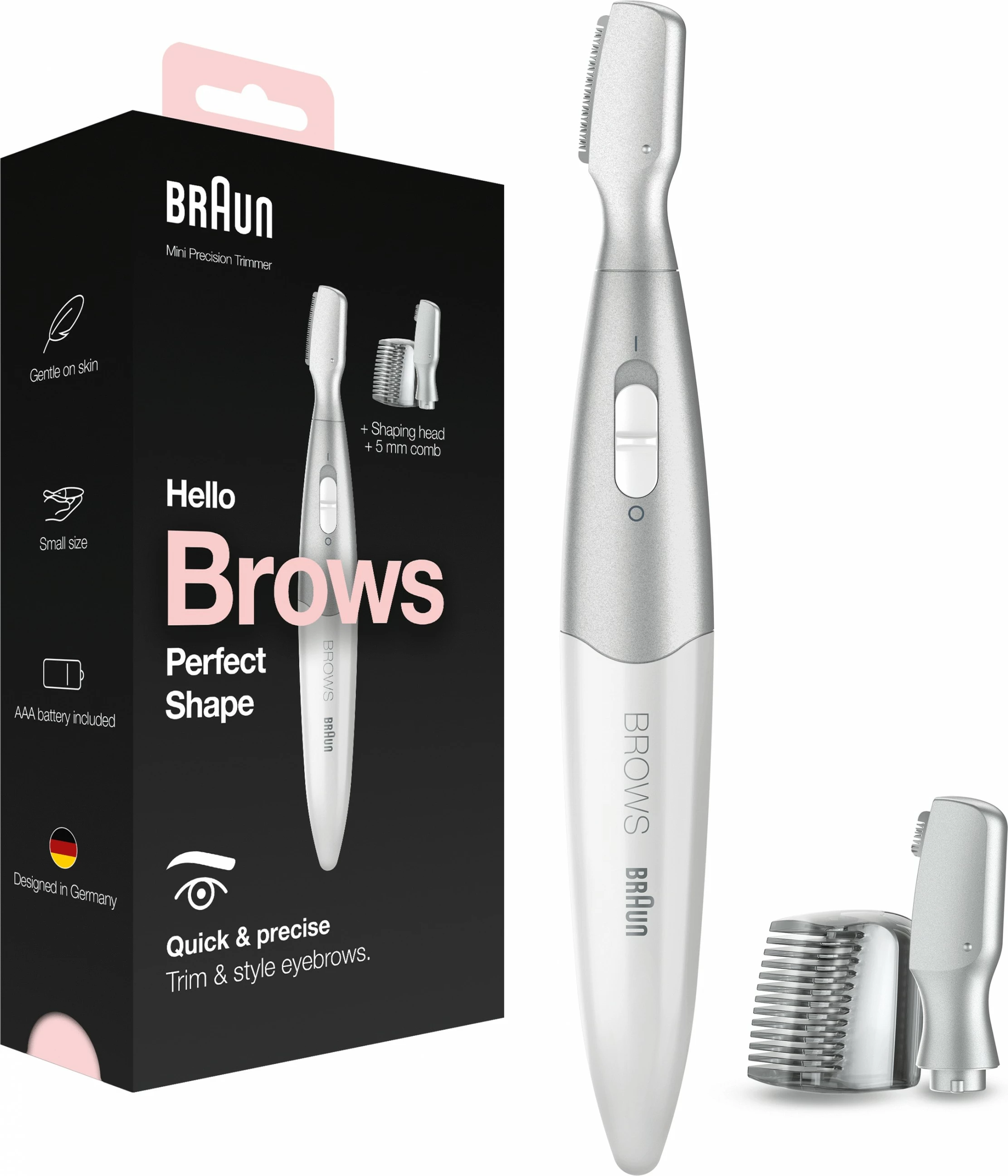 Trimmer Braun Silk-pil FG 1106, pa kabllo, për vetulla, ngjyrë argjendi