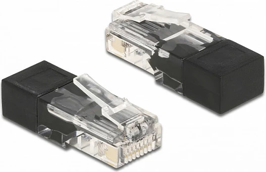 Konektor RJ45 DeLOCK me rezistor terminues 60 Ohm, set 2 copë, i zi/transparent