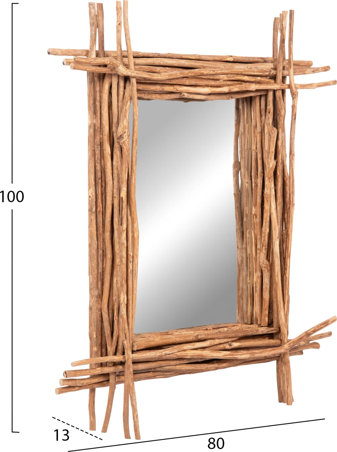 Pasqyrë muri TWIGGER, dru i papërpunuar, ngjyrë natyrale, 80x15x100cm