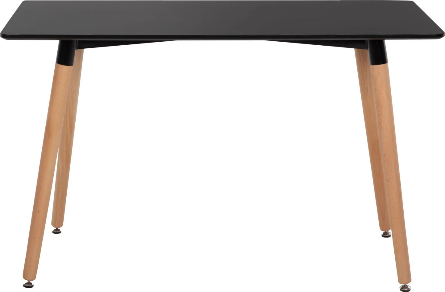 Tavolinë minimaliste për kuzhinë, MDF e zezë, këmbë druri ahu natyral, 120x60x74cm, FH8581.02