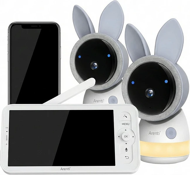 Baby monitor Arenti 4MP Wi-Fi Baby Kit, 2 kamera + ekran LCD, bardhë/gri