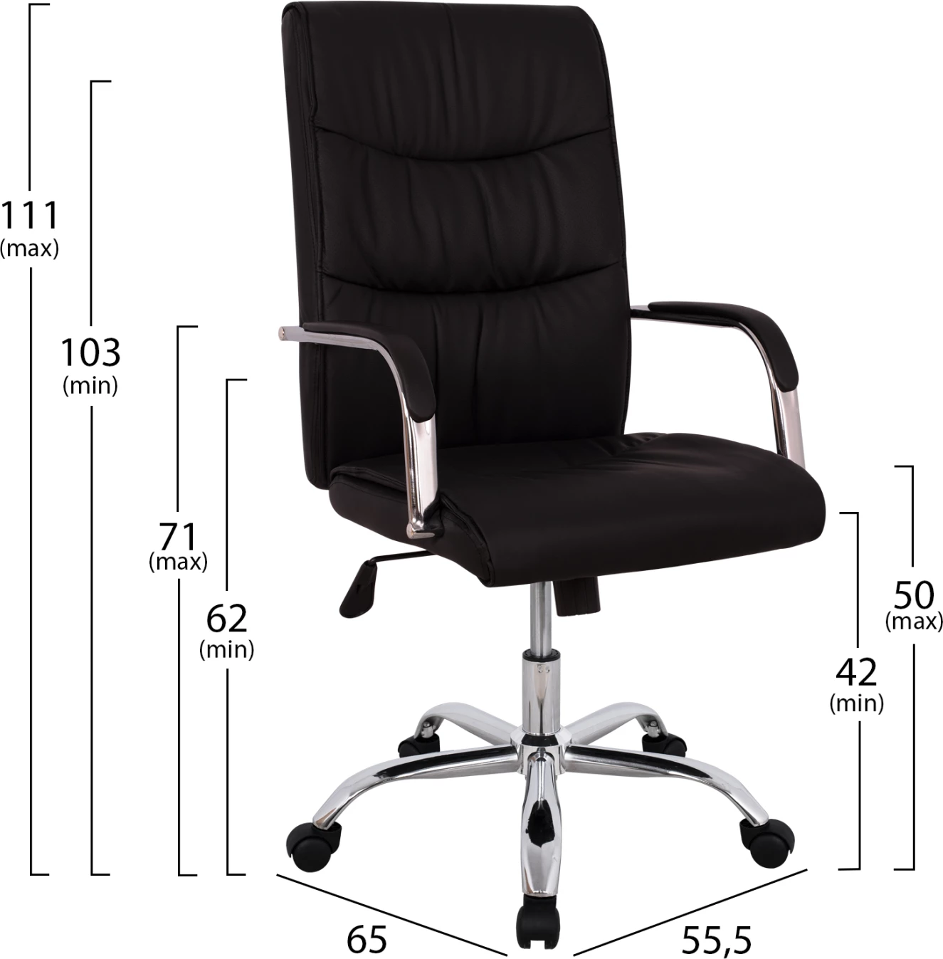 Karrige menaxheri për zyre, ngjyrë e zezë, bazë kromi, FH1044.11, 55.5x65x111 cm