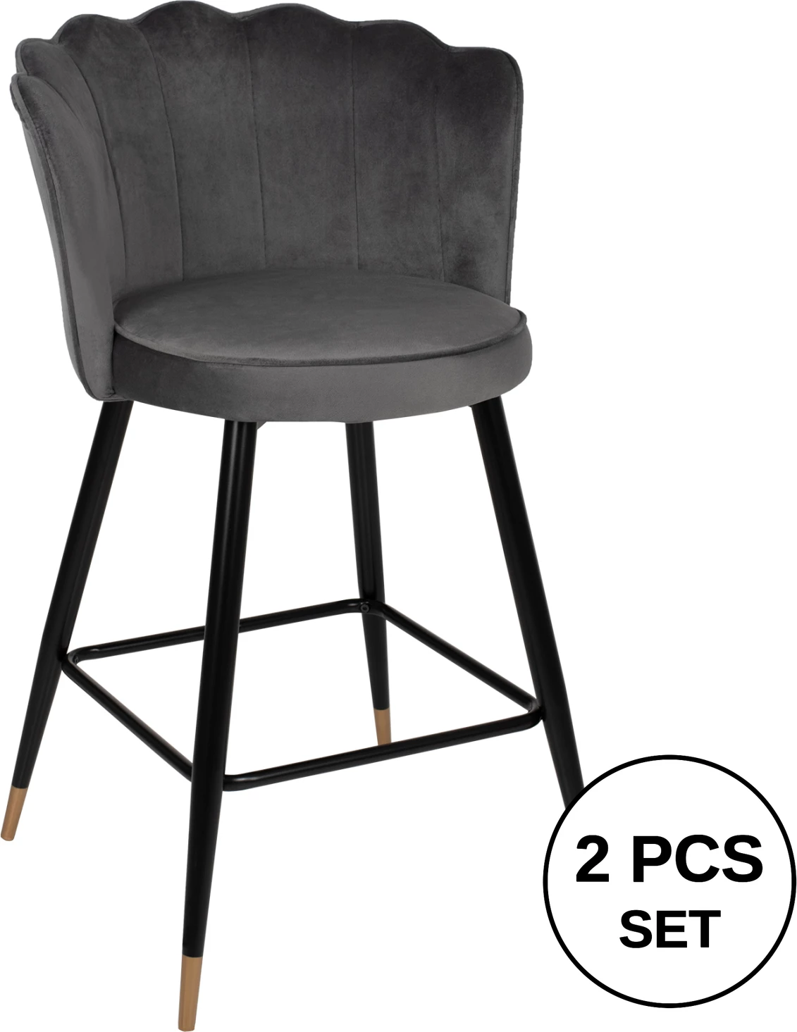 Karrige për bar VESNA FH8736.01, kadife gri, kornizë metalike e zezë, 50x50x90H cm., set prej 2 copë