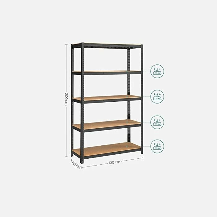 Raft metalik SONGMICS GLR060B01, 5 nivele, 60 x 120 x 200 cm, kapacitet 875 kg, zi