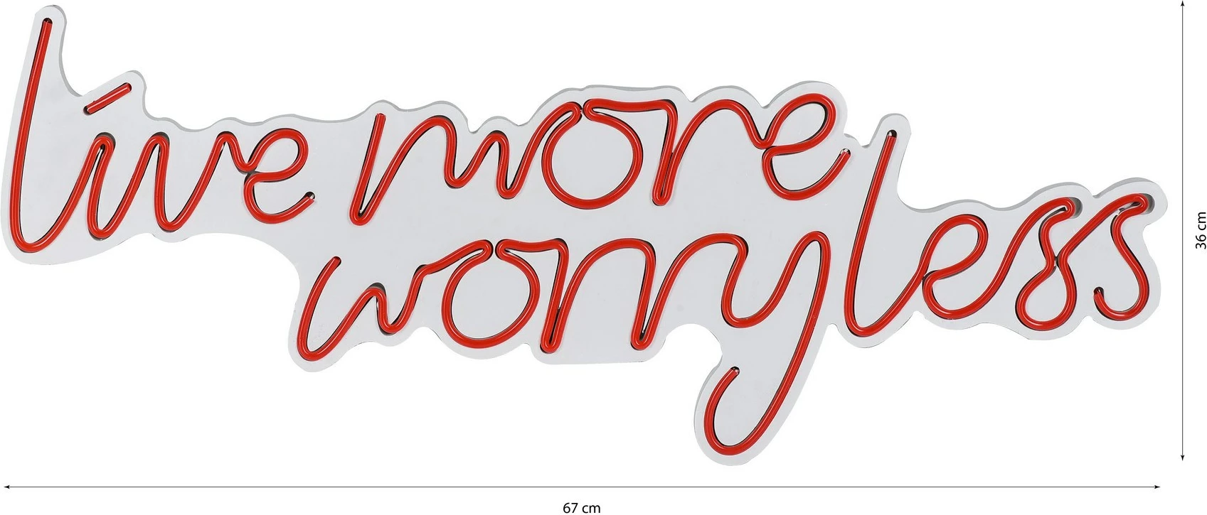 Dekor dritash LED plastike, 'Live More Worry Less', ngjyrë e kuqe